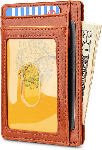 Buffway Slim Minimalist Front Pocket RFID Blocking Leather Wallets for Men and Women - Carbon Fiber Black - Colors A