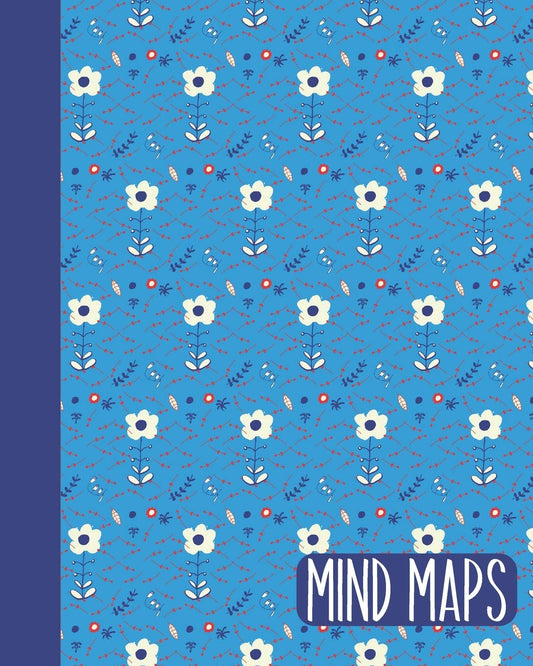 Mind Maps: Notebook for Mind Mapping, Brainstorming, and Visual Thinking at Work, School, and Home | Scandinavian Nordic Floral Pattern Soft Cover Design in Blue