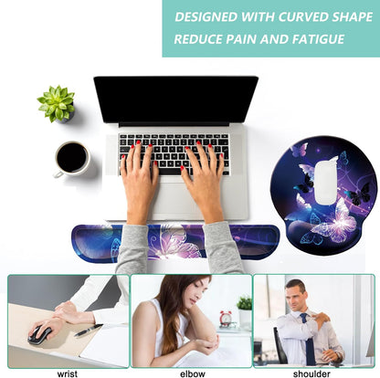 Keyboard Wrist Rest Pad Mouse Pad with Wrist Support Set of 3, Mousepad with Non-Slip Rubber Base, Ergonomic Memory Foam Mouse Wrist Cushion Support for Home Office Laptop Computer Gaming, Forest
