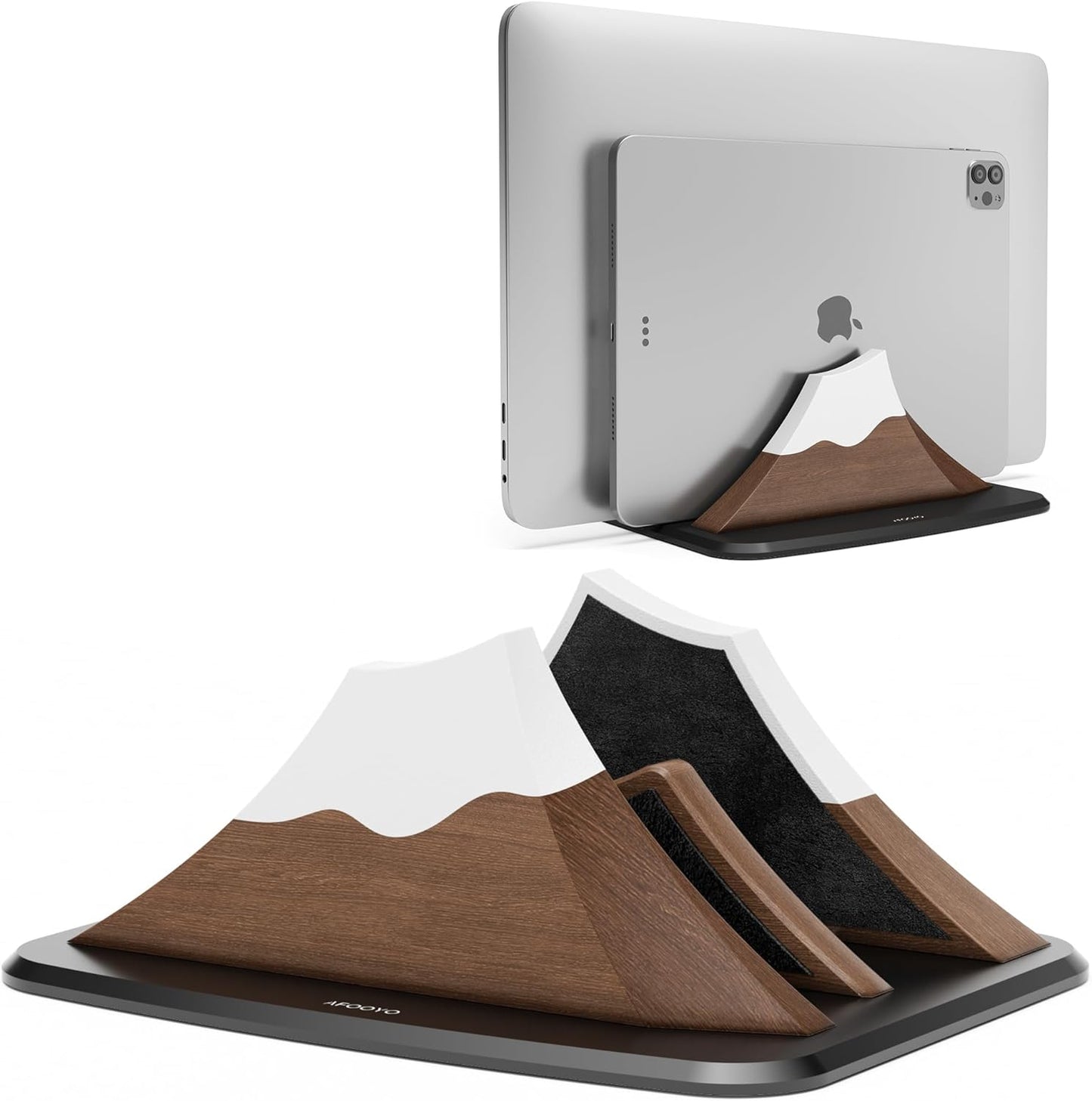 AFOOYO Vertical Dual Laptop Stand - Snow Peak-Shaped Wooden Adjustable Laptop Holder,2 Slots Desktop Dock Compatible with All MacBook, Surface,Chromebook,Dell & More(Beechwood)