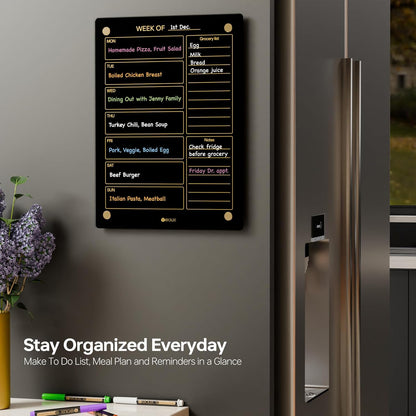 Glass Golden Weekly Dry Erase Calendar & Menu Whiteboard for Wall, Meal Planning & Grocery Shopping List White Board for Kitchen, 15x11, 7 Days Planner for Home, 4 Wet Erase Markers Included, Yeoux*