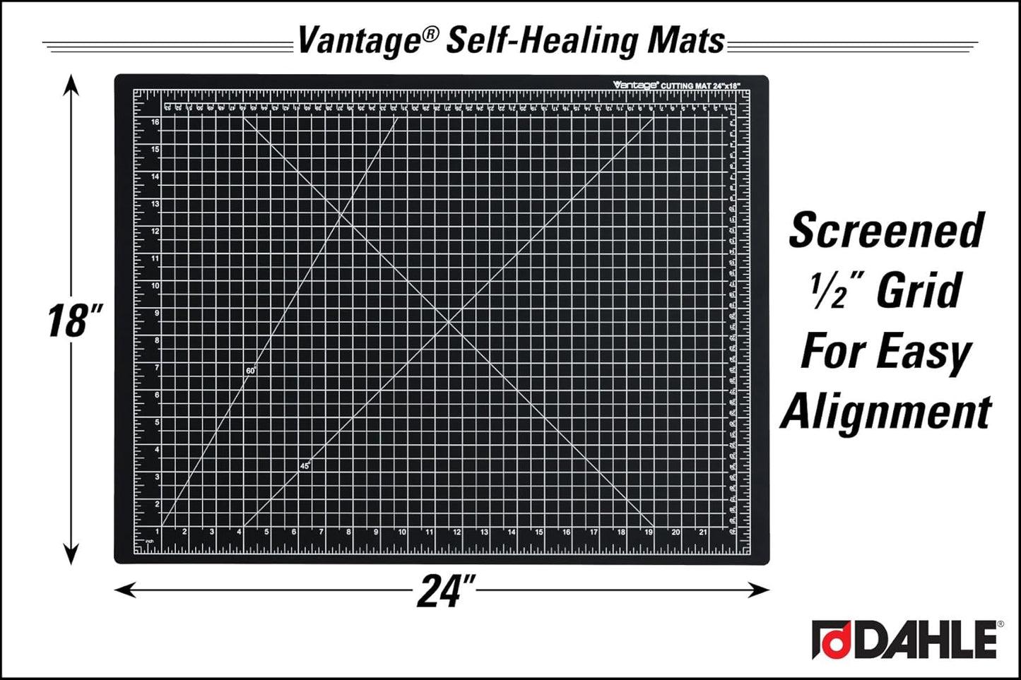 Dahle Vantage 10670 Premium Self-Healing Cutting Mat, 9"x12", 1/2" Grid, 5 Layers for Max Healing, Perfect for Crafts & Sewing, Black