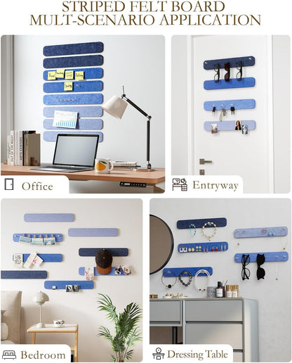 JBER Felt Strip Board 5 Pack 13"x2", Cork Board Alternative Pin Bulletin Board, Self-Adhesive Vision Board with 25 Push Pins for Walls, Office & Home Decor(Light Camel)