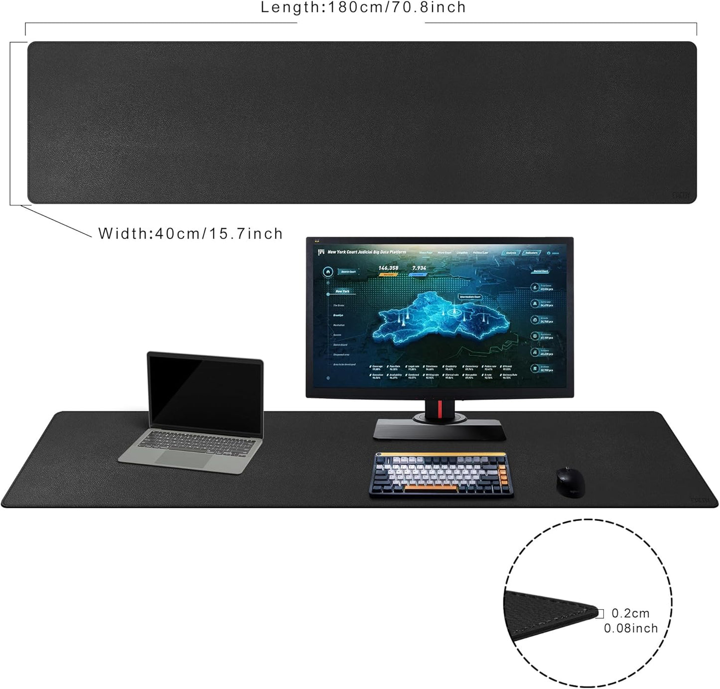 Cacoy 36" x 20" Leather Desk Mat for Home Office, Extra Large PU Leather Desk Pad Blotters, Waterproof Computer Keyboard Mat, Extended Gaming Mouse Pad, Desk Protector for Desktop and PC Laptop, Black