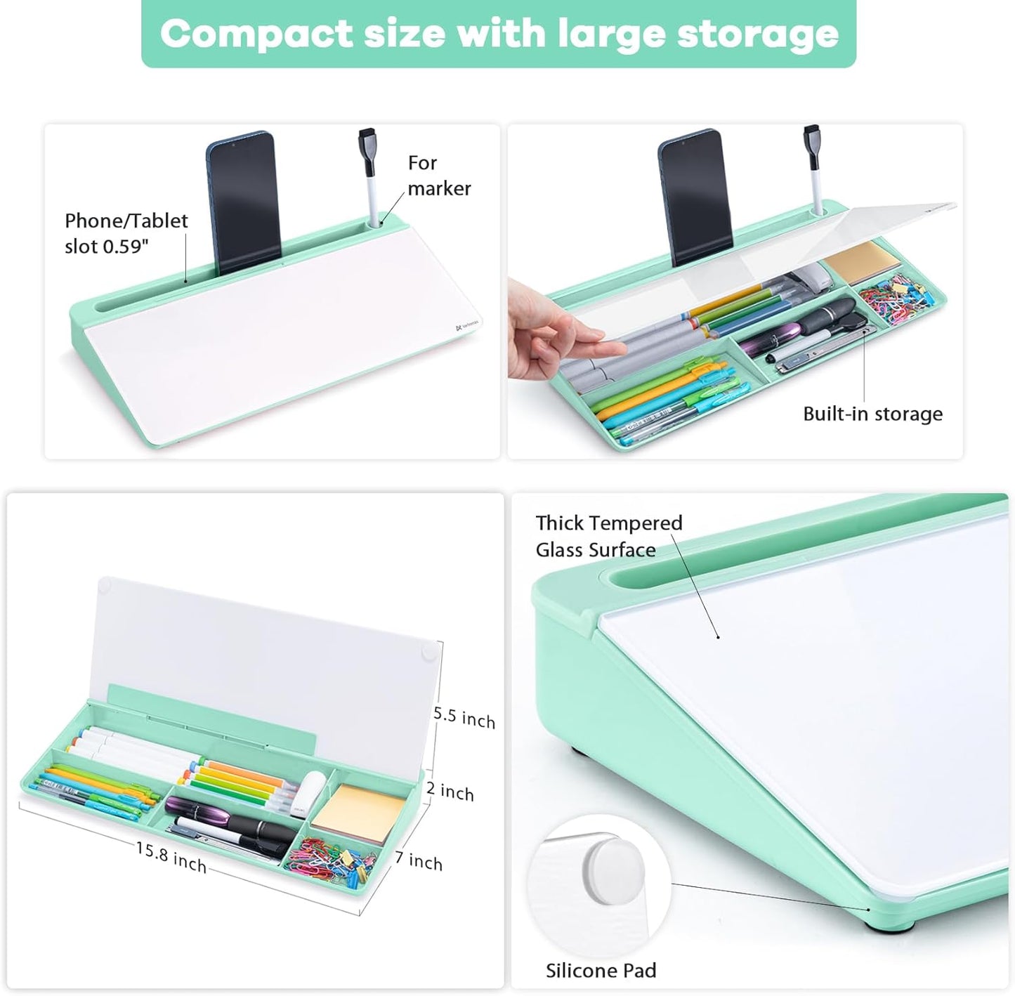 Varhomax Glass Weekly Planner Desk White Board, Desktop Calendar Whiteboard with Storage, to Do List Memo Caddy for Home Office and School Supplies, Black