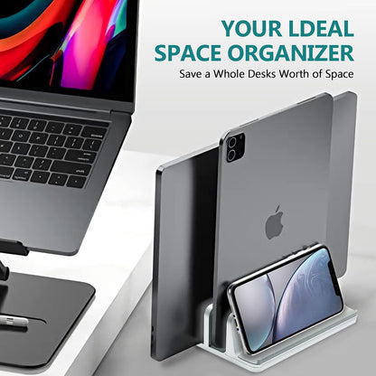 Vertical Laptop Stand Aluminum Heavy Duty, 4 Slots Double Adjustable MacBook Stands Laptop Holder Compatible w' All iPad Surface Dell Samsung HP Chromebook Upto 17.5' - Gray