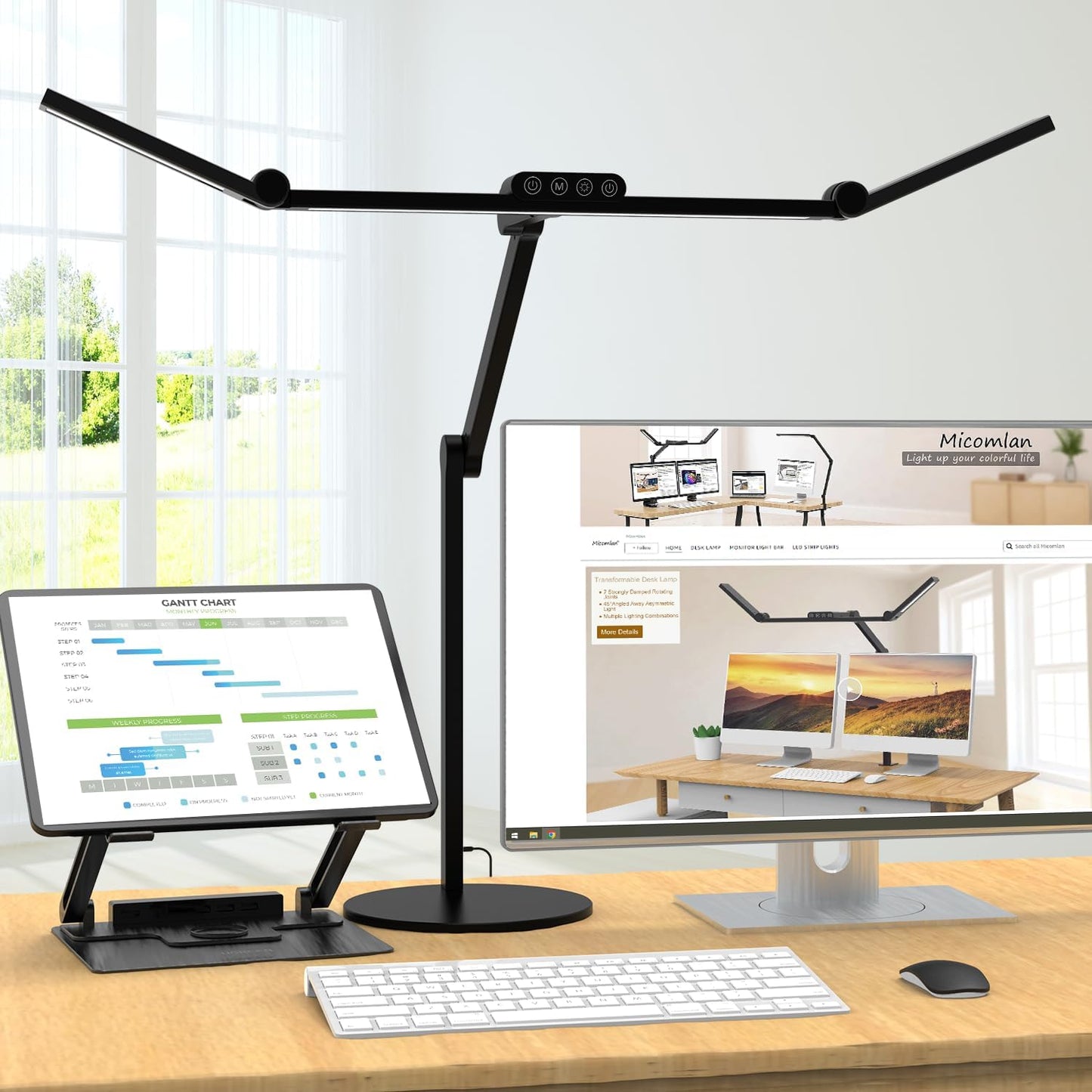 Micomlan Architect Desk Lamp for Home Office, 24W Adjustable Led Desk Light with Remote, 1500LM Bright Dimmable Computer Table Light Rotatable Office Lamp with Base for Cafting Monitor