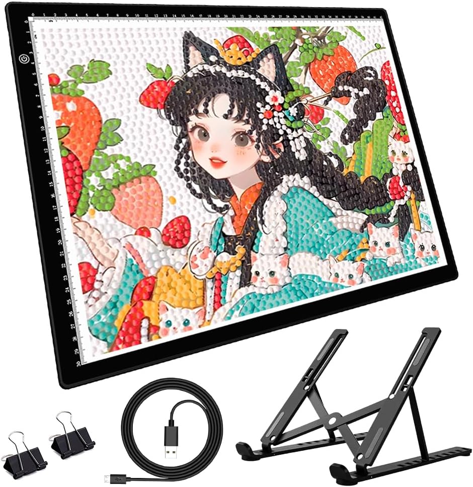 A4 LED Tracing Light Pad with Stand & 2 Clips, Ultra-Thin Portable Light Box for Tracing, Adjustable Dimmable Brightness Eye Care Type-C for Diamond Art, Sketching, Drawing, Artists Hobbyists