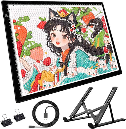 A4 LED Tracing Light Pad with Stand & 2 Clips, Ultra-Thin Portable Light Box for Tracing, Adjustable Dimmable Brightness Eye Care Type-C for Diamond Art, Sketching, Drawing, Artists Hobbyists