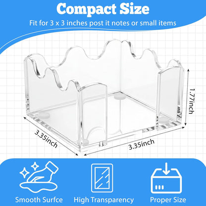 Black Acrylic Sticky Note Holder, 3x3 Crystal Clear Notepad Holder with Anti-Slip Base Post It Note Holder Sticky Note, Dispenser for Office Desk, Home Organizer
