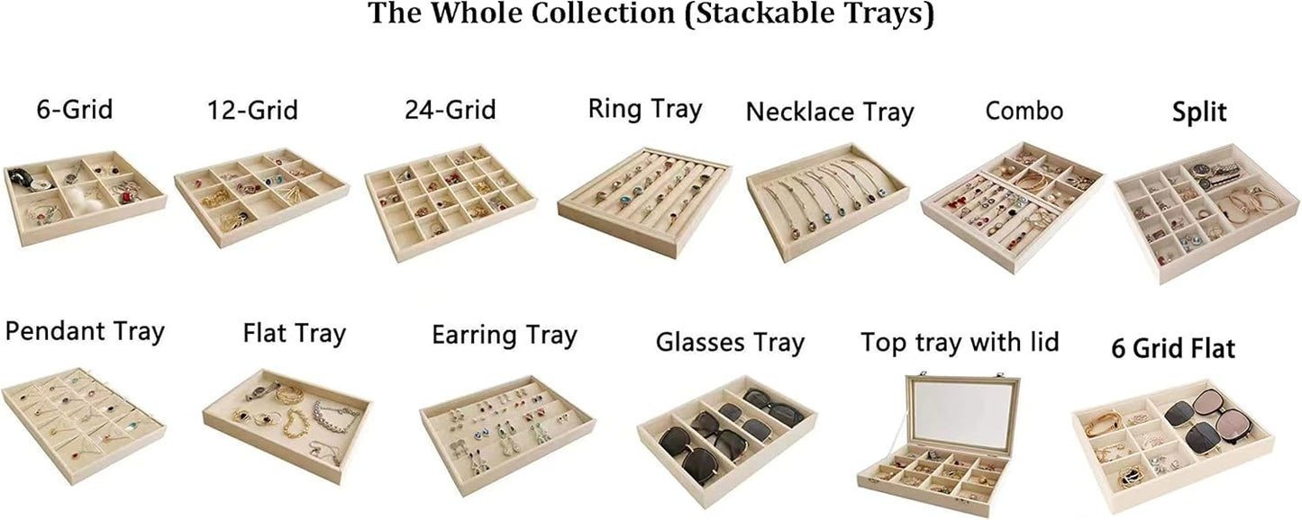 Velvet Sunglasses Organizer Tray 4 Slot, Stackable Eyewear & Glasses Display Case, Premium Beige Velvet, Scratch-Free Lining, Drawer Insert for Dressing Table Vanity Home Retail Trade Show