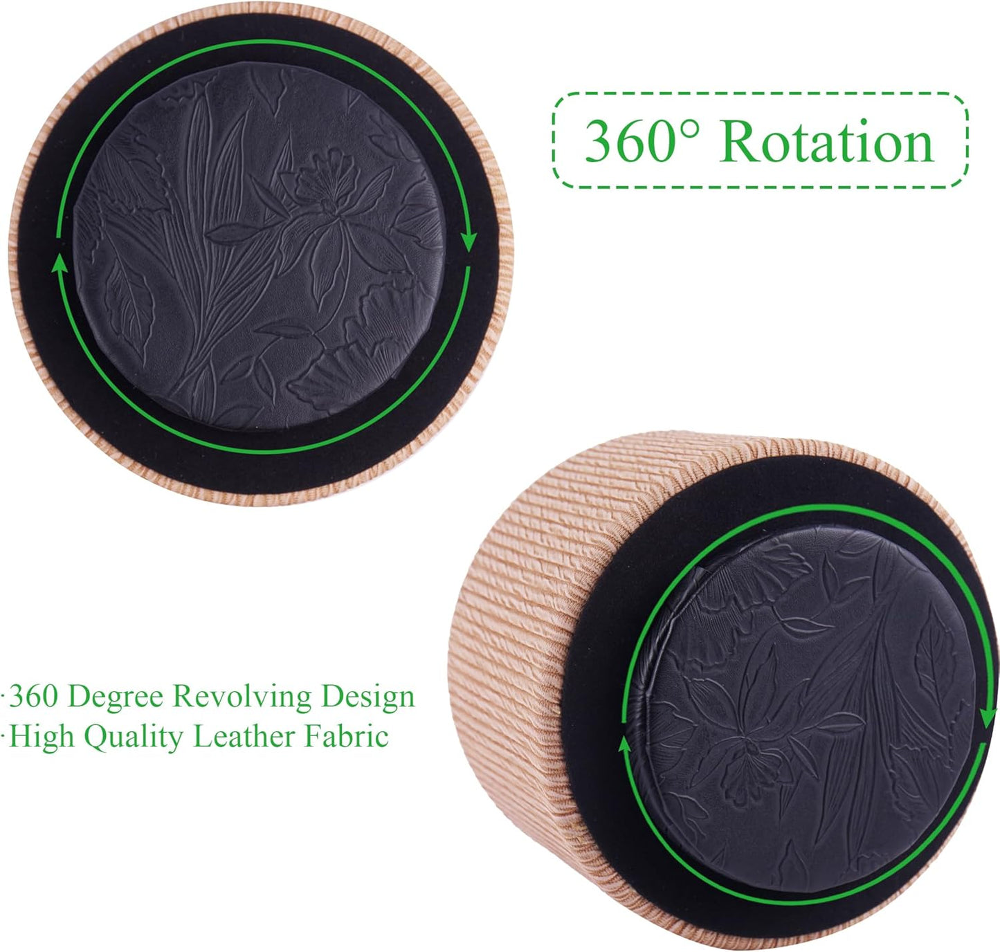 Round Leather Art Supply Organizer,Remote Control Holder,360 Degree Rotating,Multi-Functional Pencil Holder,4 Compartments Desktop Stationary Organizer(1-Fractal Flower) | Round - Colors A