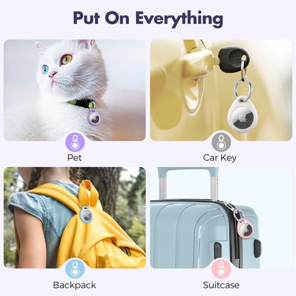 UNBREAKcable AirTag Holder for Apple - 4 Pack Air Tag Case [Fit Tightly Design] [Easy to Install] [Hold Securely] Waterproof TPU Protective Cover with Metal Keychain for Kids,Pet,Luggage,Backpack,Keys