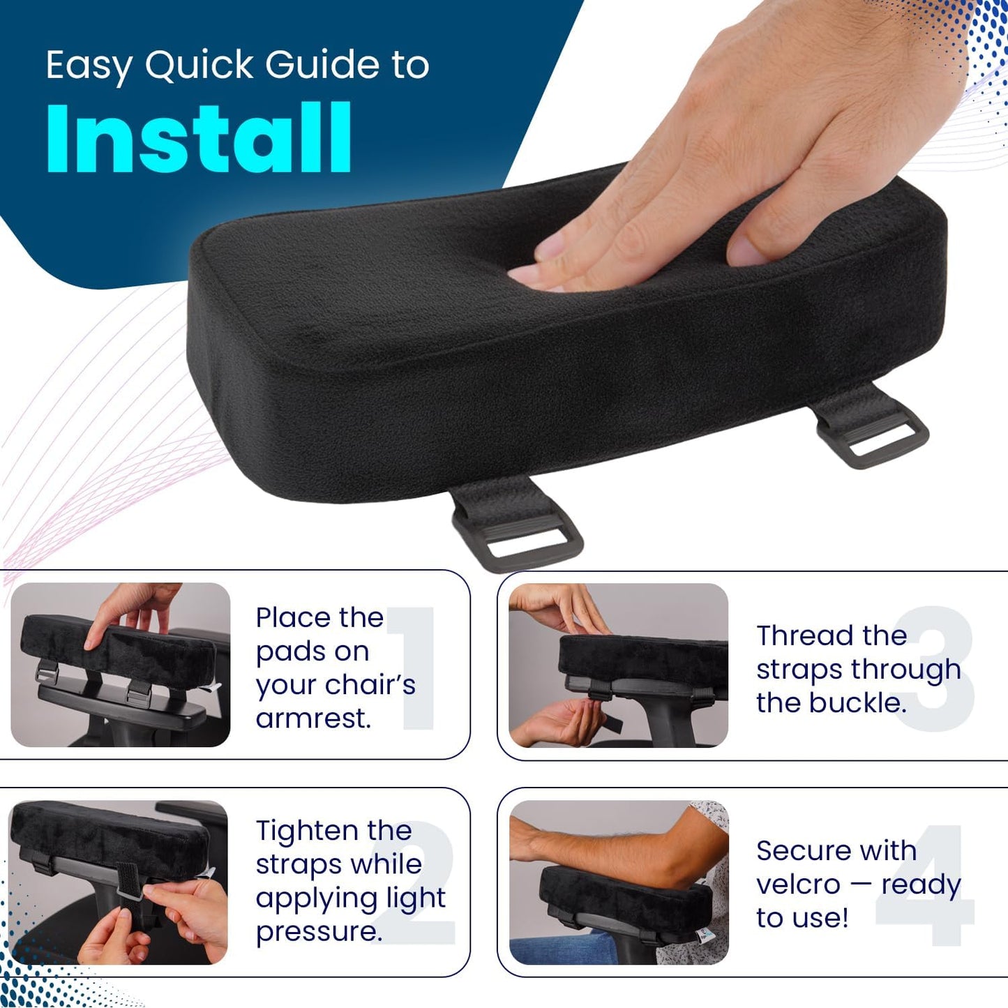 Thick Memory Foam Office Chair Arm Pads - Office Chair Armrest Covers Provide Elbow Cushion and Relieve Pressure - Ergonomic Desk Chair Arm Covers - Gaming, Computer Chair Rest Pads (Set of 2) (Black)