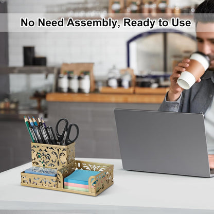 EasyPAG Desk Organizer with 3 Compartment for Pencil Sticky Note Holder and Office Accessories,White