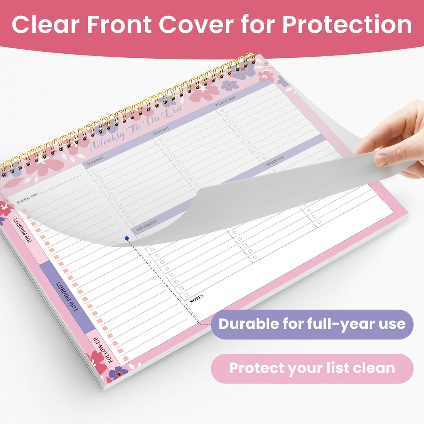 Weekly To Do List Notepad with 52 Undated Sheets（8.5"×11"）- Undated Weekly Planner Notepad for Office Desk Accessories and Supplies - Midnight Lilac