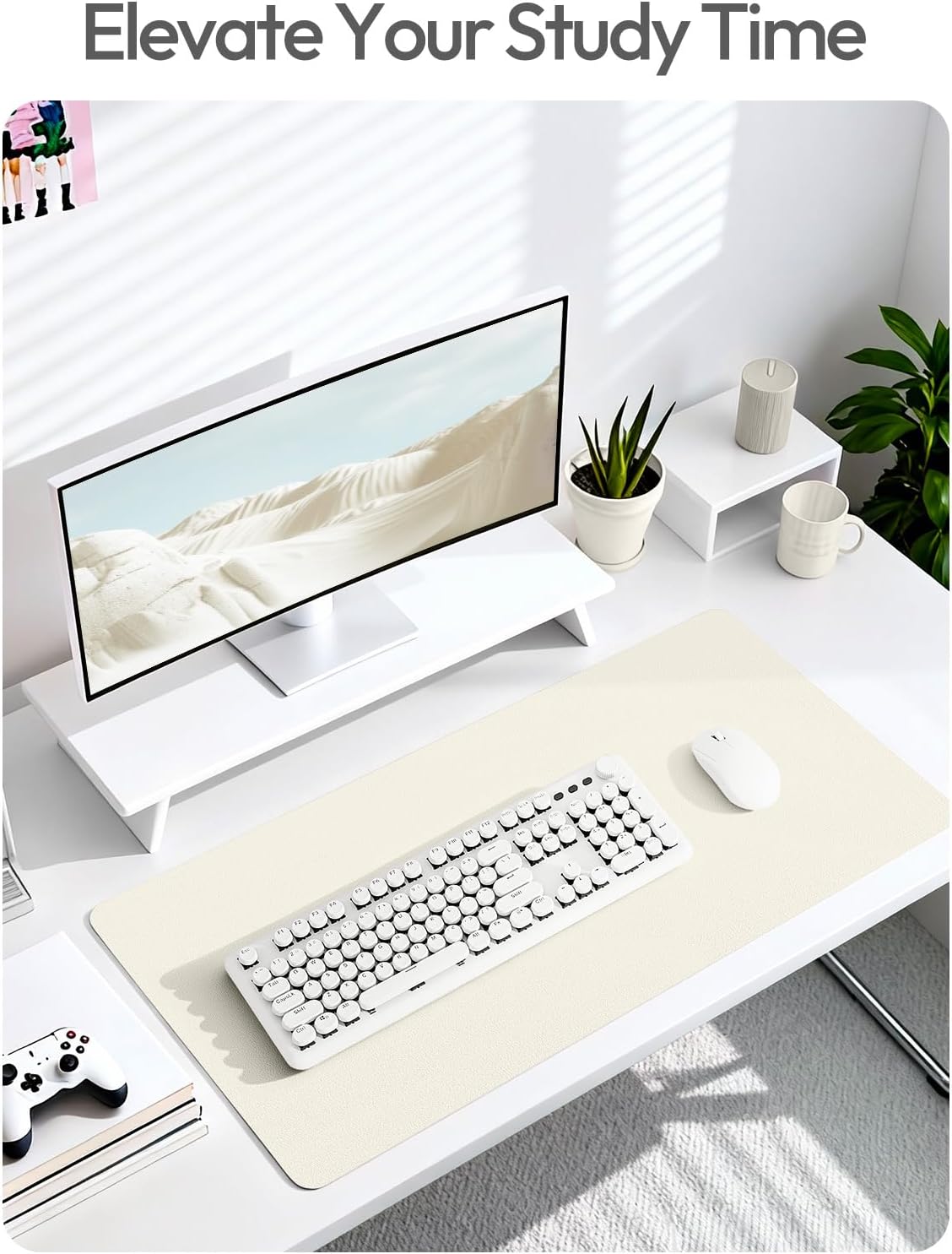 YSAGi Leather Desk Pad Protector, Office Desk Mat, Large Mouse Pad, Non-Slip PU Leather Desk Blotter, Waterproof Laptop Desk Writing Pad for Office and Home (23.6" x 13.8", Eggshell) - Colors B