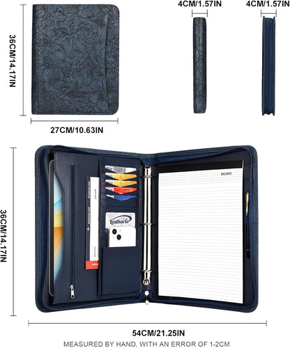 Leathario Portfolio Binder, Includes 10 Sheet Protectors and 3 Notepads, 3-Ring Folder Organizer, A4 Padfolio with Zipper, Vegan Leather Tablet Sleeve, Business Office Conference Clipboards