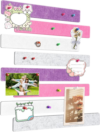 Cork Board for Walls - 8 Pack Felt Pin Board Bar Strips - Self-Adhesive Lightweight Bulletin Board - Cork Board for Office with 40 Push Pins No Damage for Wall