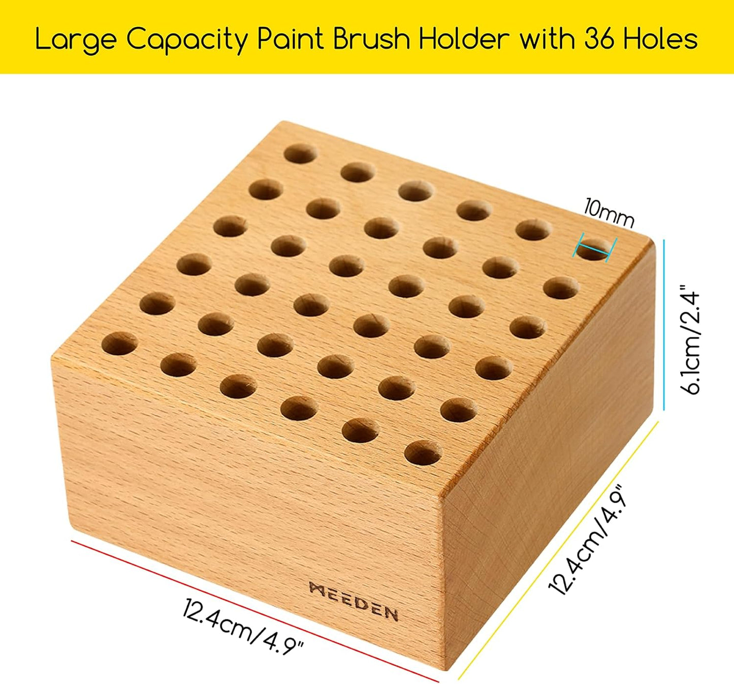 MEEDEN Beechwood Pencil and Brush Holder: 36 Holes Paint Brush Storage Organizer & Holder Rack - Wooden Block Pencil Holder for Paintbrushes, Pens and Art Tools - Paint Brush Holder Display Stand
