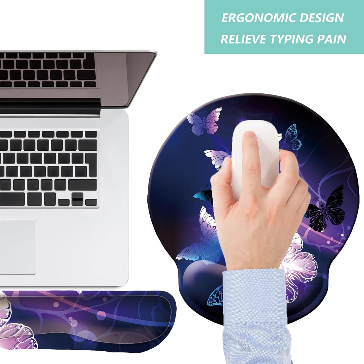 Keyboard Wrist Rest Pad Mouse Pad with Wrist Support Set of 3, Mousepad with Non-Slip Rubber Base, Ergonomic Memory Foam Mouse Wrist Cushion Support for Home Office Laptop Computer Gaming, Forest