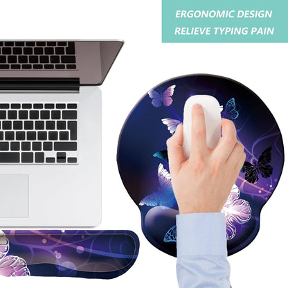 Keyboard Wrist Rest Pad Mouse Pad with Wrist Support Set of 3, Mousepad with Non-Slip Rubber Base, Ergonomic Memory Foam Mouse Wrist Cushion Support for Home Office Laptop Computer Gaming, Forest