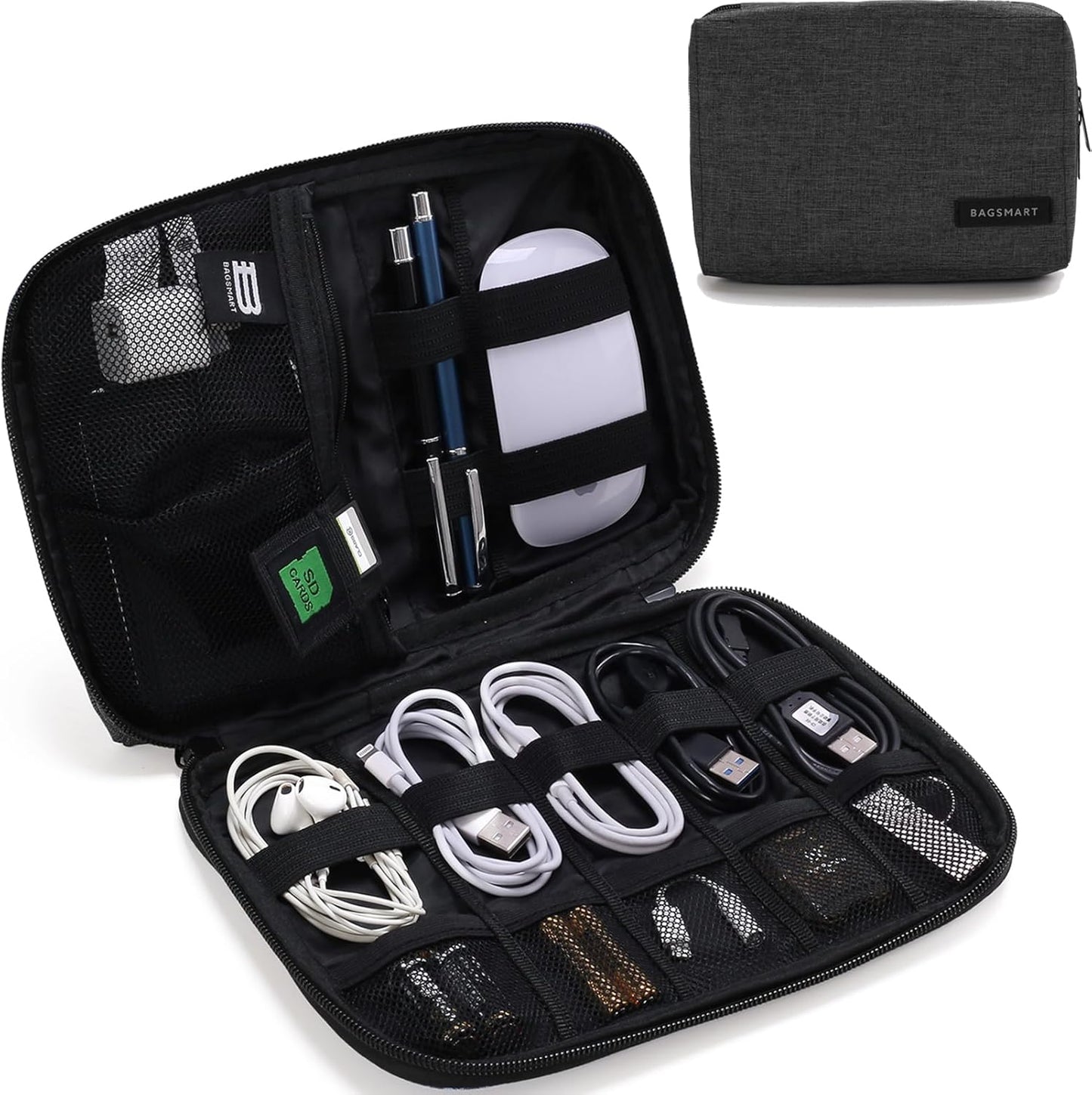 BAGSMART Electronics Organizer Travel Case, Cable Charger Cord Tech Organizer Pouch for Phone Charger Accessories, Black