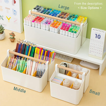 Vidifor Art Supply Organizers Caddy with Handle, Desk, Makeup Caddy and Tote (White+Pink, Large)