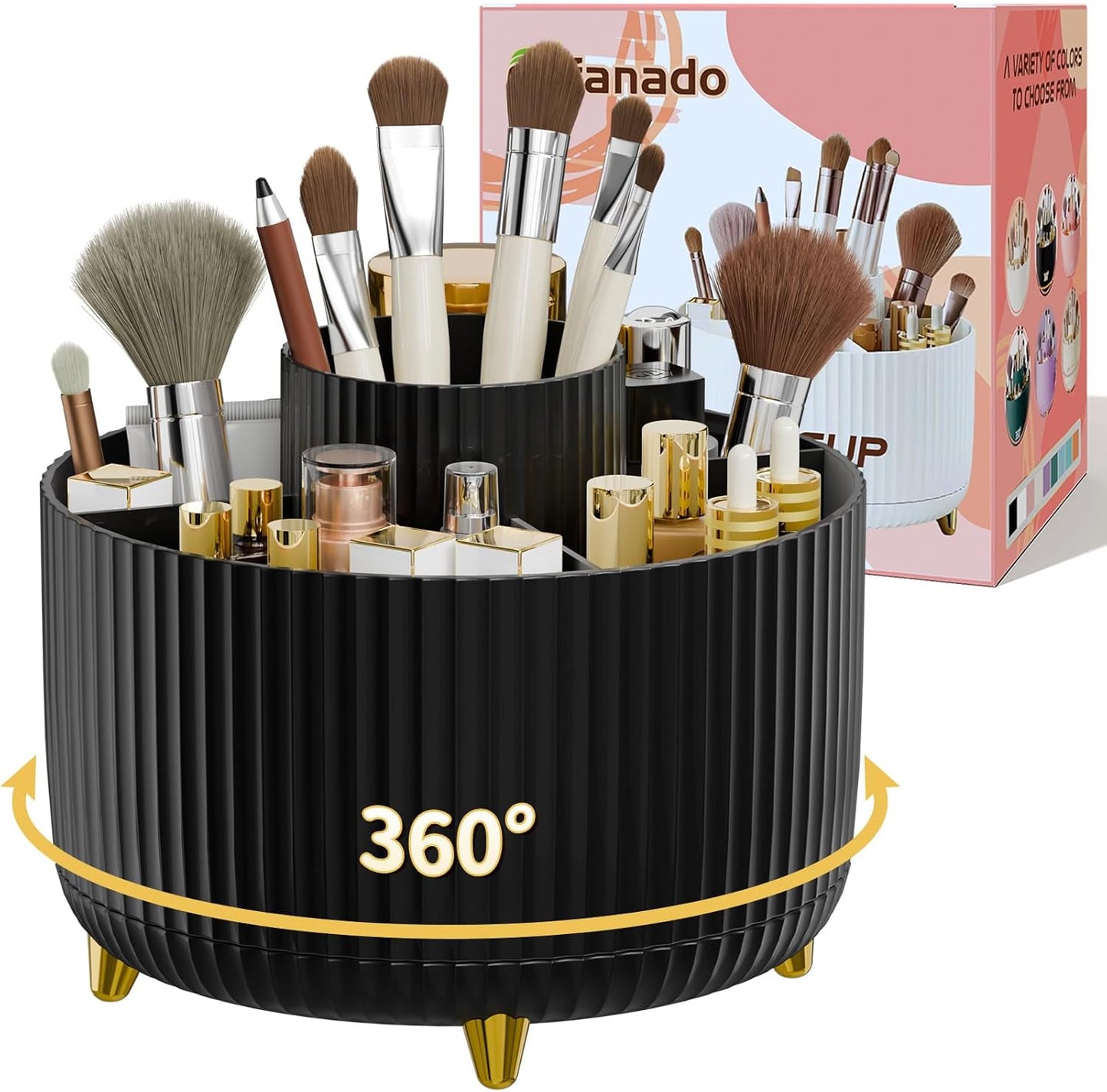 fanado 360° Rotate Makeup Brush Holder Organizer, Makeup Organizers Countertop, Makeup organization and Skincare Storage for Vanity, Desktop, Bathroom (White)