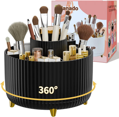 fanado 360° Rotate Makeup Brush Holder Organizer, Makeup Organizers Countertop, Makeup organization and Skincare Storage for Vanity, Desktop, Bathroom (White)