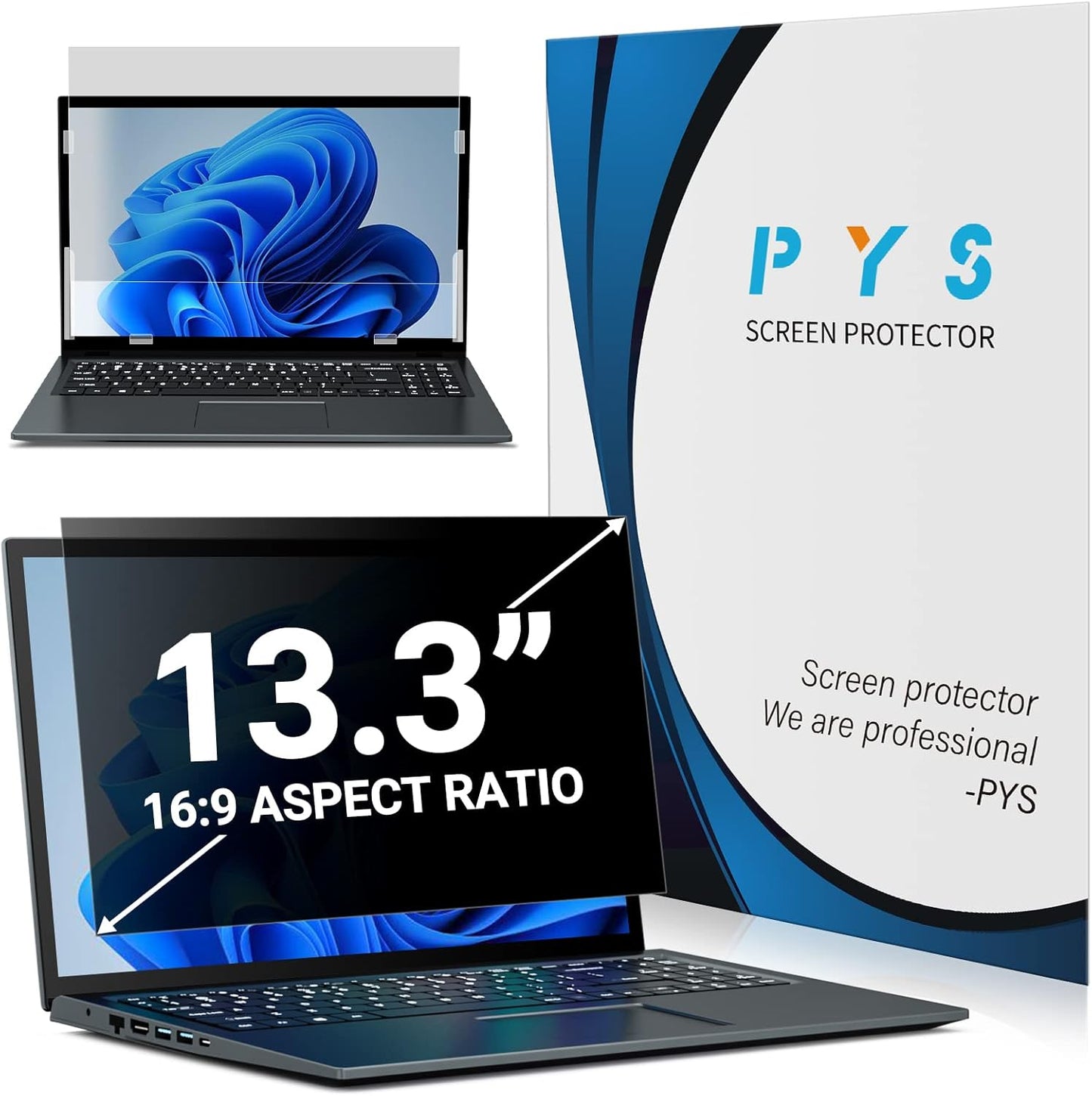 PYS Laptop Privacy Screen 14 Inch 16:10 for Lenovo HP Dell - Removable Laptop Computer Screen Privacy Shield - Anti Glare & Blue Light Laptop Screen Filters for Eye Protection