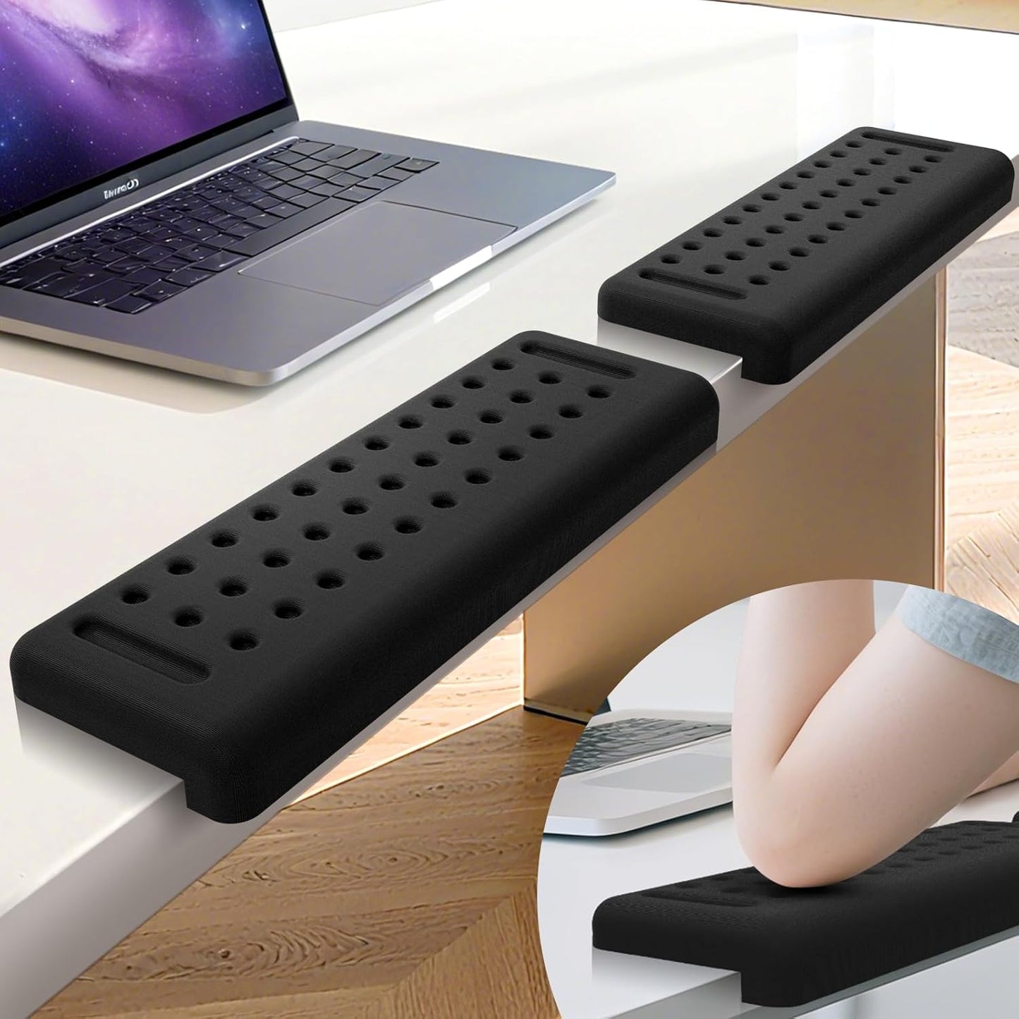 L-Shaped Desk Edge Cushion, 2 PCS Elbow Rest for Desk with Ergonomic Support, Memory Foam Elbow Pad & Arm Rest for Palm, Wrist & Forearm, Non-Slip & Separate Design, Office & Home, Black