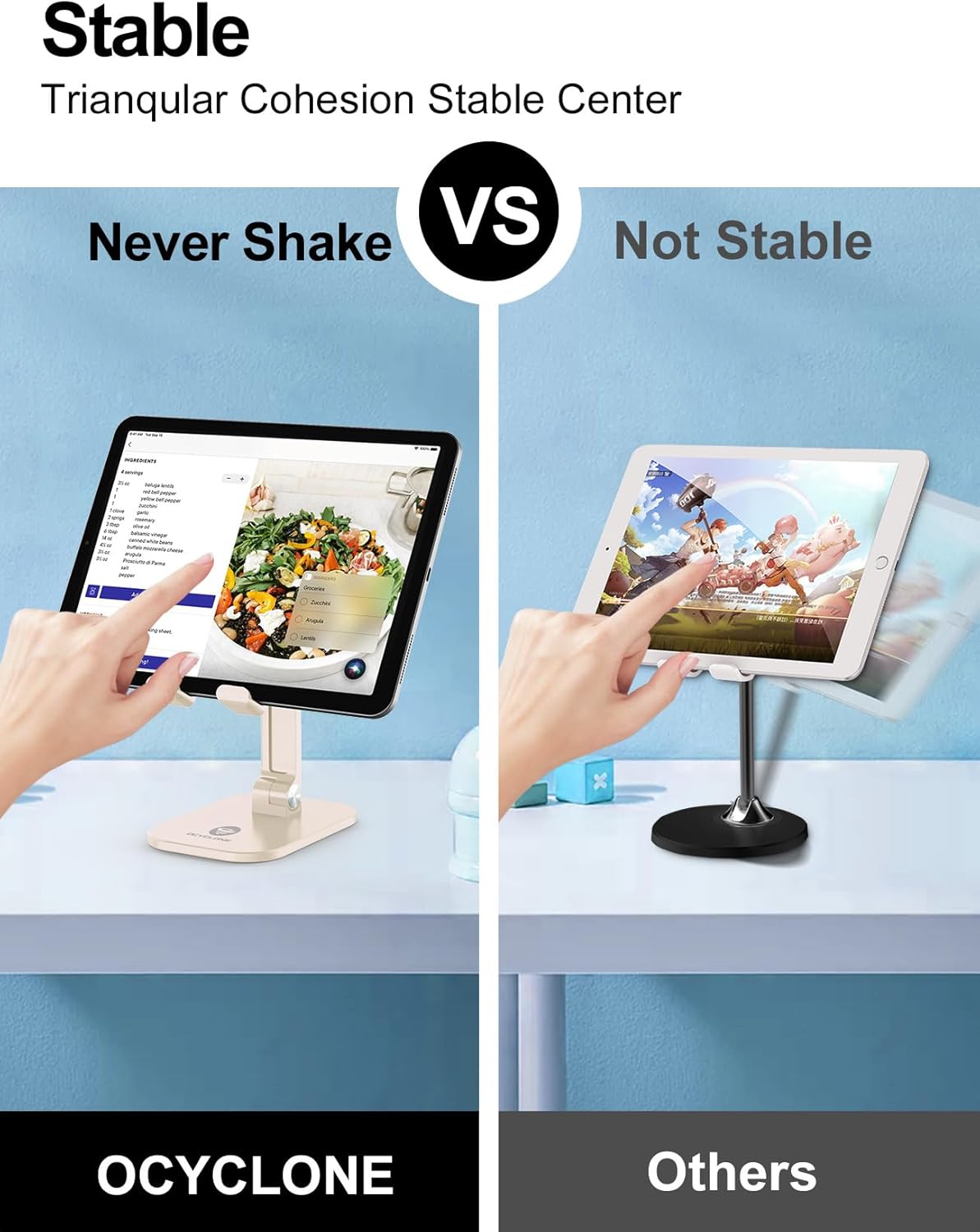 OCYCLONE Phone Stand, Cell Phone Stand Holder for Desk Office Accessories Adjustable Height and Angle Foldable iPhone Stand Compatible with 4"-13" All Phones iPad Tablet - Black