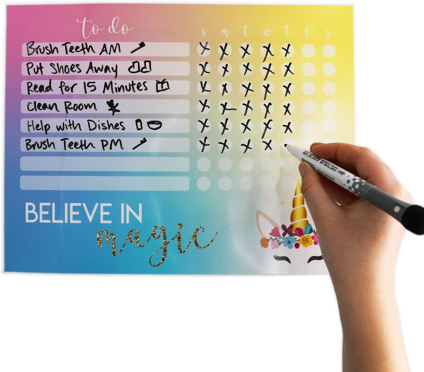 Dry Erase Whiteboard Task & Habit Tracker | Removable and Restickable Adhesive Decal | Fine-Tip Magnetic Marker Included | 9” x 12”