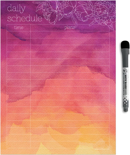 Dry Erase Daily Schedule Planner Sticker Decal by Glassboard Studio | Removable & Reusable | Magnetic Fine-Tip Marker Included (9 x 12 inches, White)