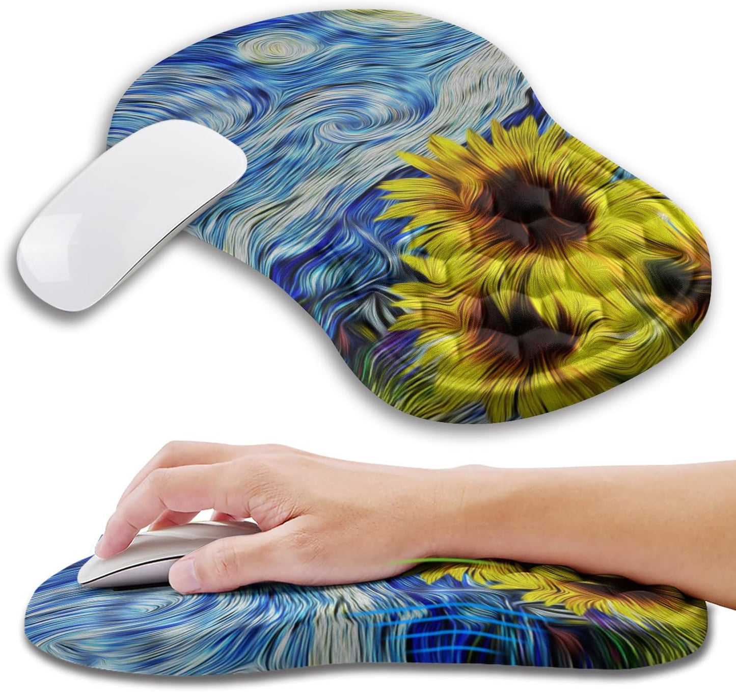 Ergonomic Mouse Pad Wrist Support with Memory Foam Massage Bulge, Carpal Tunnel Pain Relief Mousepad Wrist Rest for Mouse(12x8 inch, Silver Gray Light Purple)