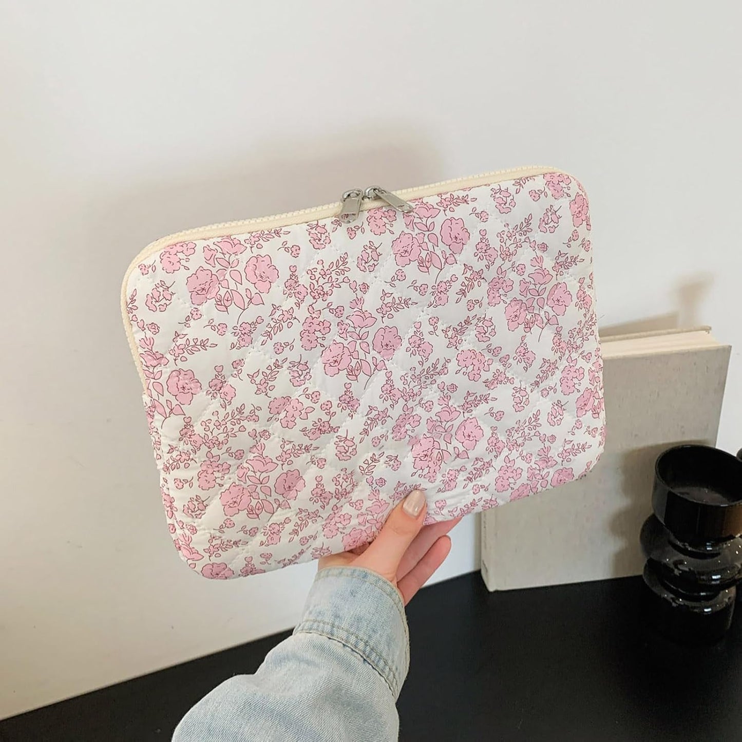 Puffy Laptop Sleeve 13 Inch Cute Quilted Laptop Protective Case Padded Floral Computer Sleeve for MacBook (A-Blue, 13 Inch)