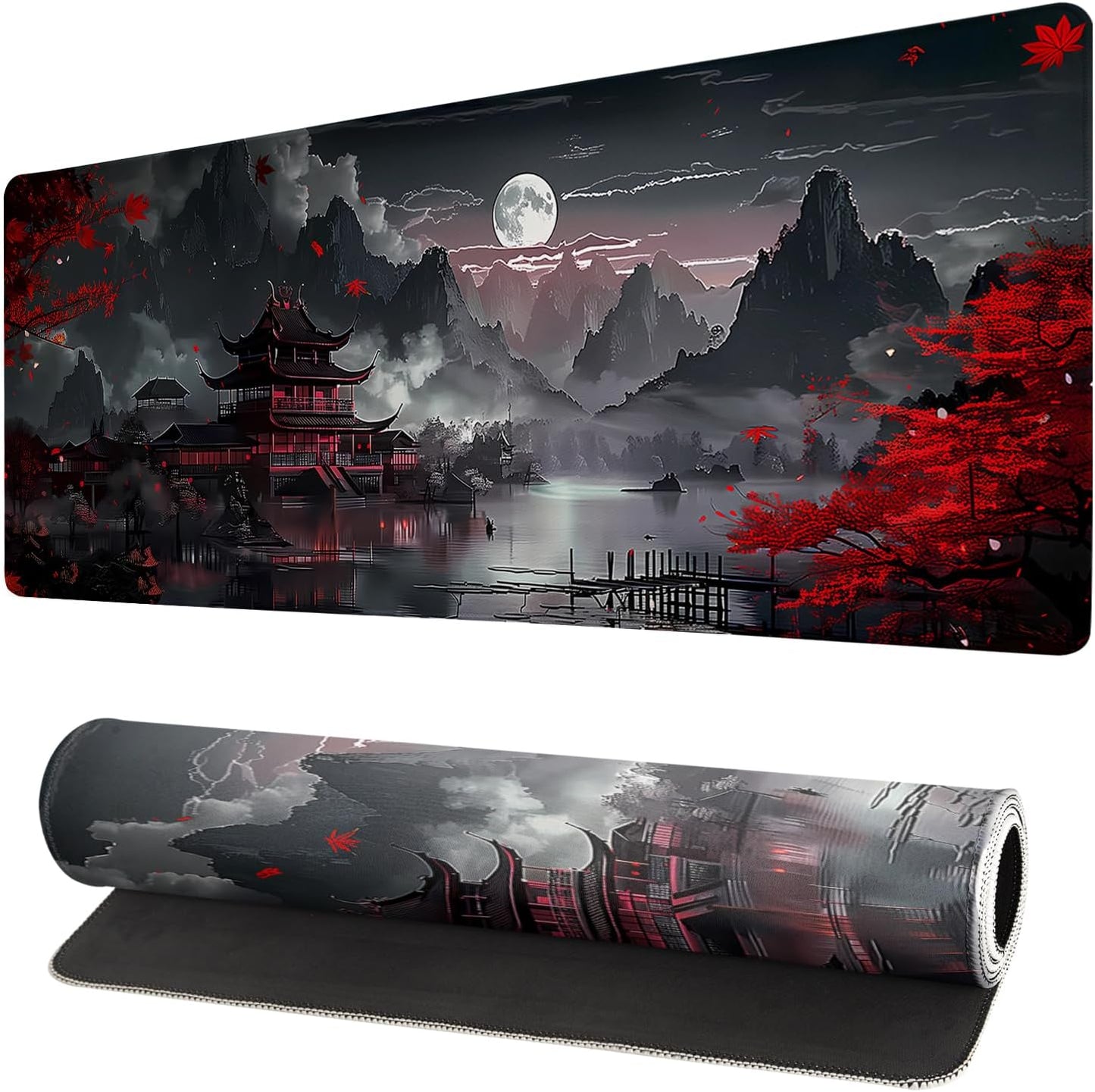 Japanese Mouse Pad, Large Japanese Desk Mat, XL Anime Gaming Keyboard Mat, Non-Slip Rubber Base, Big Extended Desk Protector for Home Office, 31.5”x11.8”