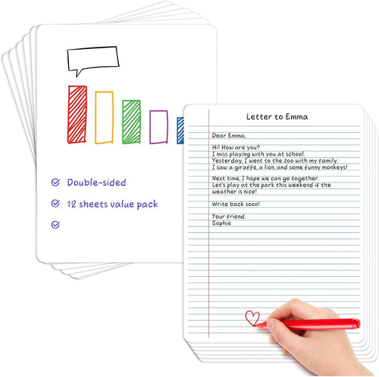 12 Packs Lined Paper College Ruled Whiteboard Paper, Dry Erase Notebook Sheets Reusable to Do List Small White Board with Lines for Students, Erasable Desk Notepad Teacher Classroom Supplies
