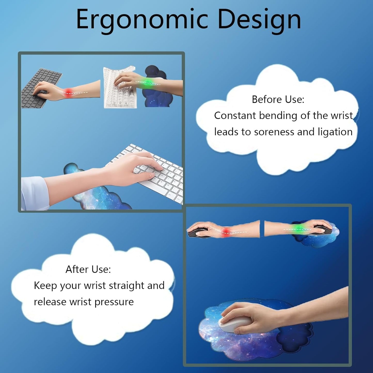 Cloud Keyboard Wrist Rest Dark Green Mouse Pad with Wrist Rest Ergonomic Wrist Pad Memory Foam Non-Slip Wrist Support for Computer Laptop Gaming Home Office Relief Typing Pain Green