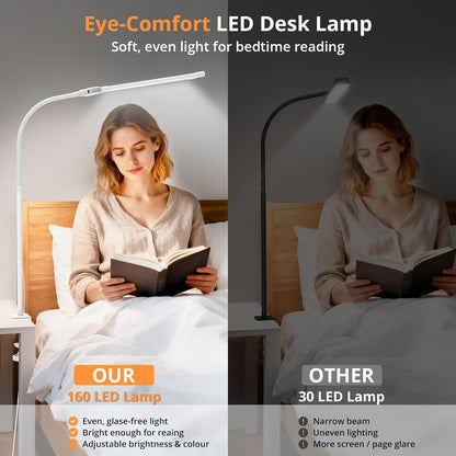 Woputne Desk Lamp with Clamp, with 5V 2A Adapter, LED Desk Lamp with Dual Head, 50 Light Modes, Computer Monitor Flexible Neck Lamp, Eye Protection Desk Lamps for Study, Office, Crafts, Draw(White)