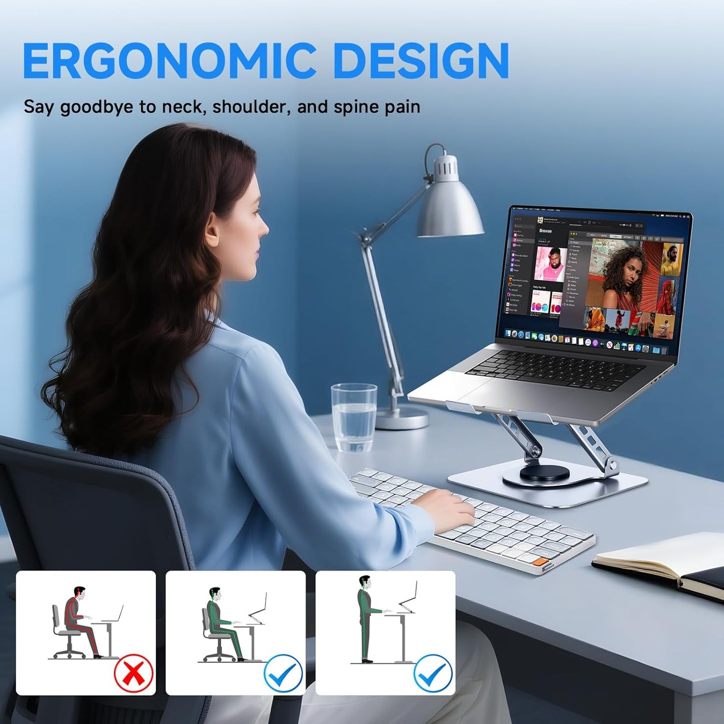 Leeboom Laptop Stand for Desk, Ergonomic Adjustable Aluminum Foldable Portable Computer Stand, Lecterns & Podiums, Fits 10-15.6" MacBook Air Pro HP Lenovo Dell Laptops & Tablets(Silver)
