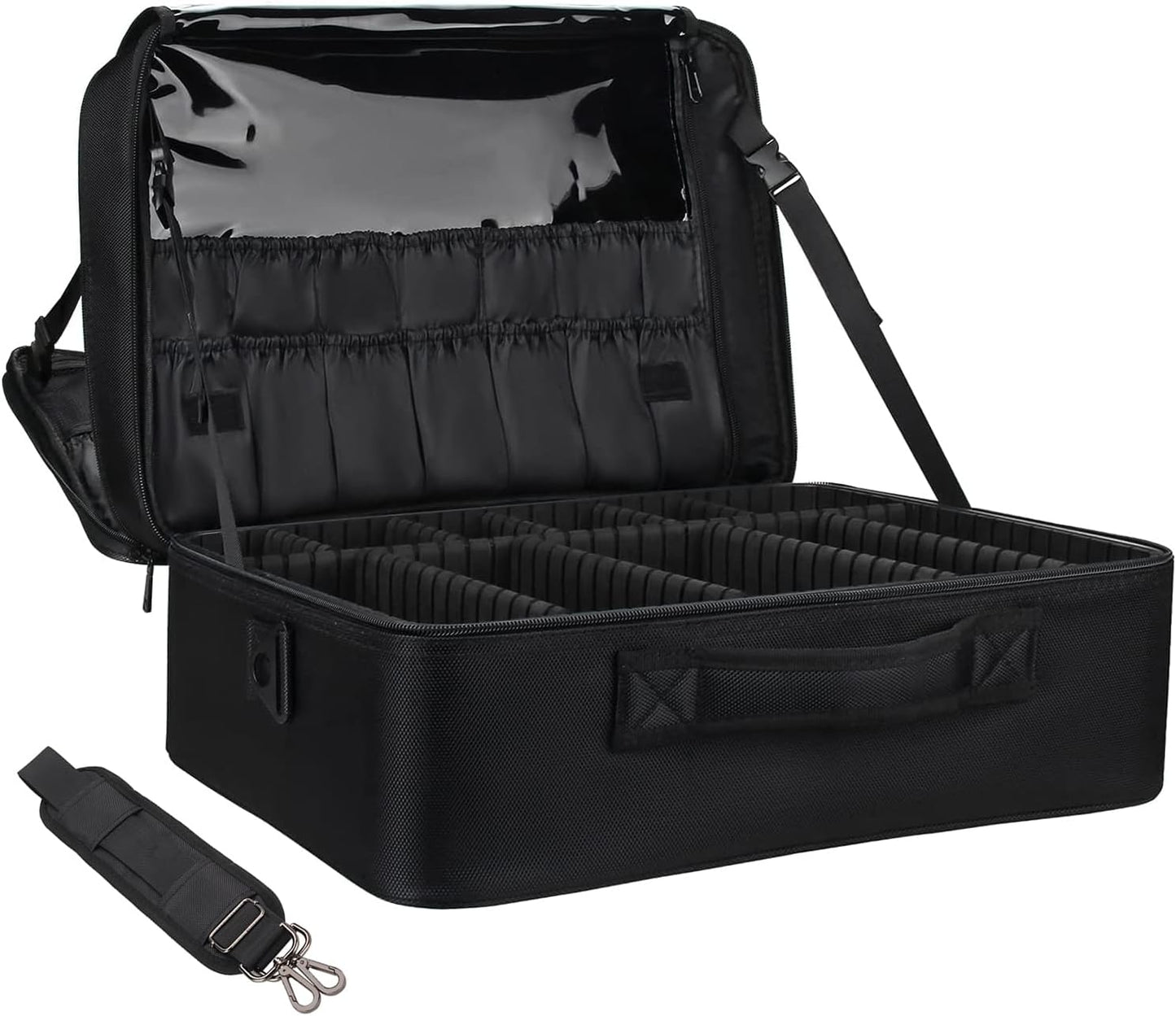 Relavel Makeup Case Large Makeup Bag Professional Train Case 16.5 inches Travel Cosmetic Organizer Brush Holder Waterproof Makeup Artist Storage Box, 3 Layer Large Capacity, with Adjustable Strap