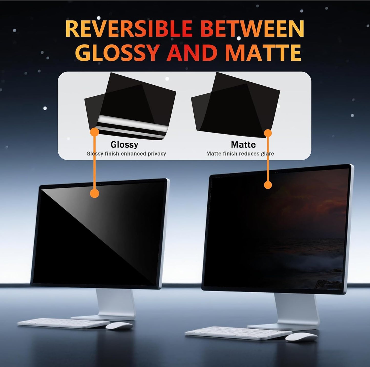 2 Pack Magnetic Hanging Computer Privacy Screen 24 Inch for 16:9 Widescreen Monitor, Removable Privacy Screen Anti Glare Blue Light Computer Screen Privacy Shield, Anti-Scratch 24in Protector Film