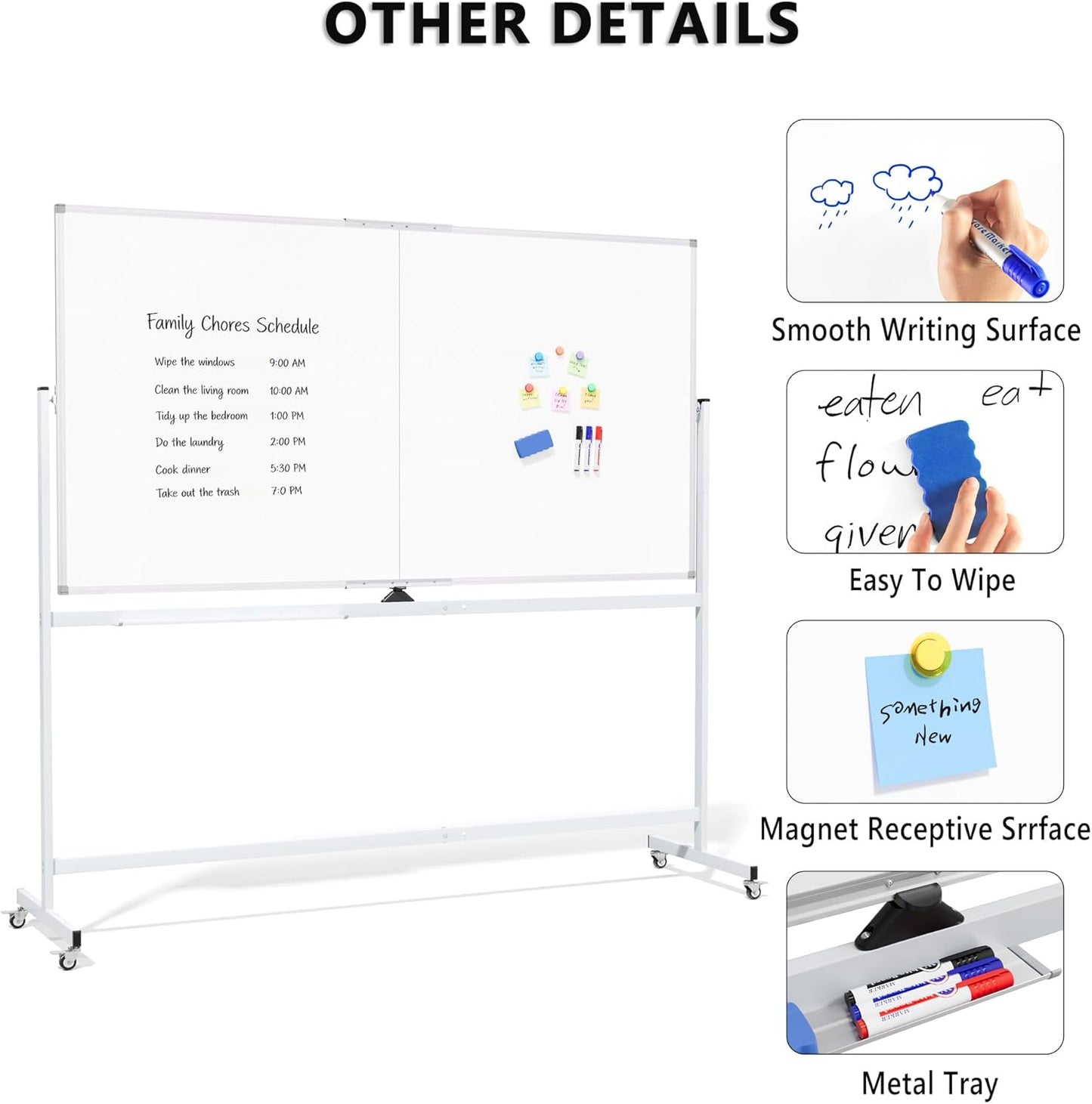 Large Whiteboard Easel with Stand, 36" x 24" Portable Standing Magnetic Dry Erase White Board, 3' x 2' Tripod Height Adjustable Flip Chart Easel for Home Office Classroom School, Silver