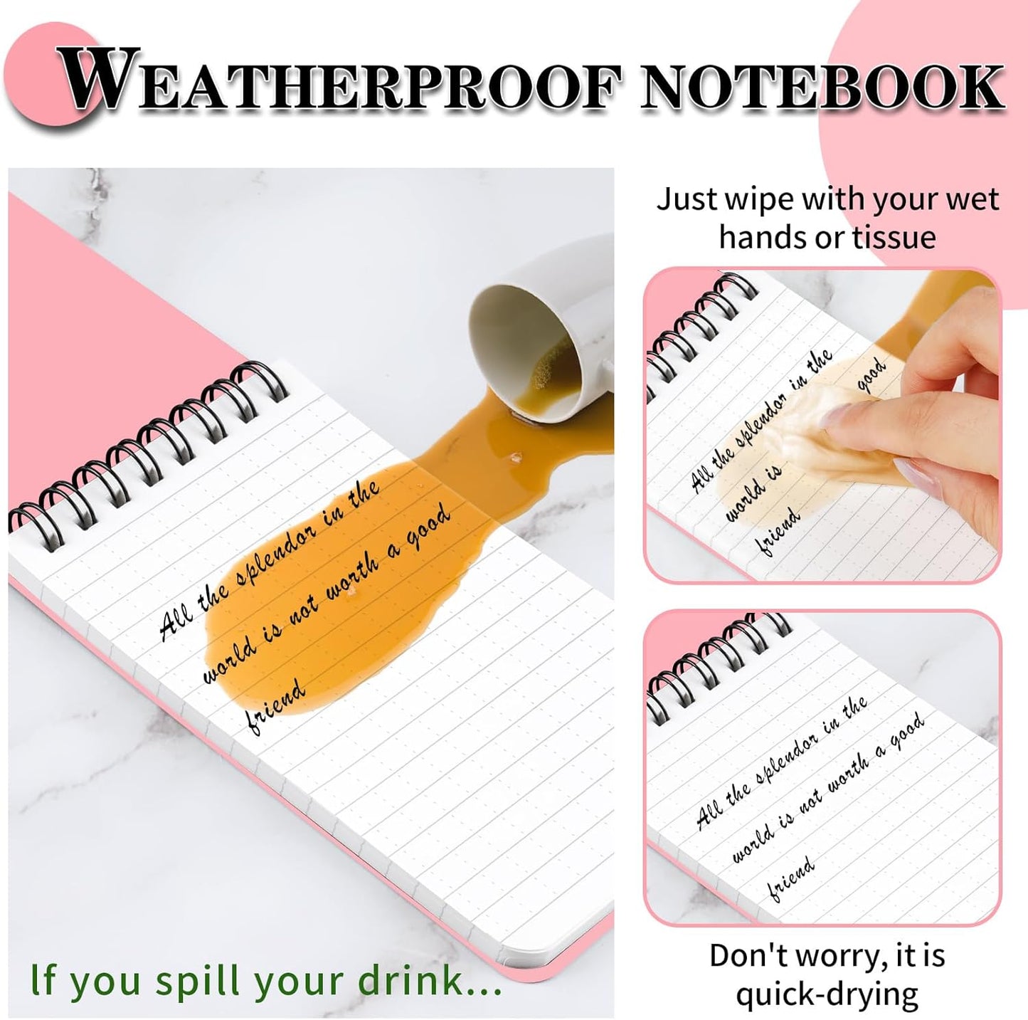 COIDEA Waterproof Notebook, 4 Pack Top-Spiral Pocket Notepad, 3" x 5" Weatherproof NotePad, All Weather Police Pocket Notebook Little Memo Steno Note Pads for Outdoor Office School Recording, Black