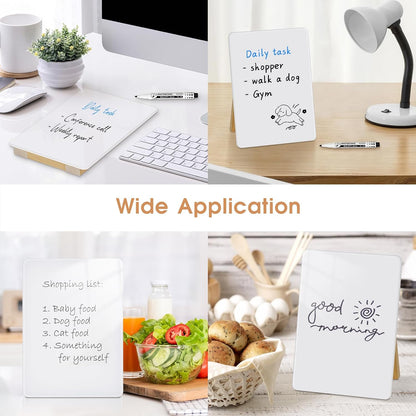 Desktop Glass Dry Erase Board, Small Glass Whiteboard with Adjustable Wood Stand - Reusable Desk Notepad 11" x 8.2" for Home Office