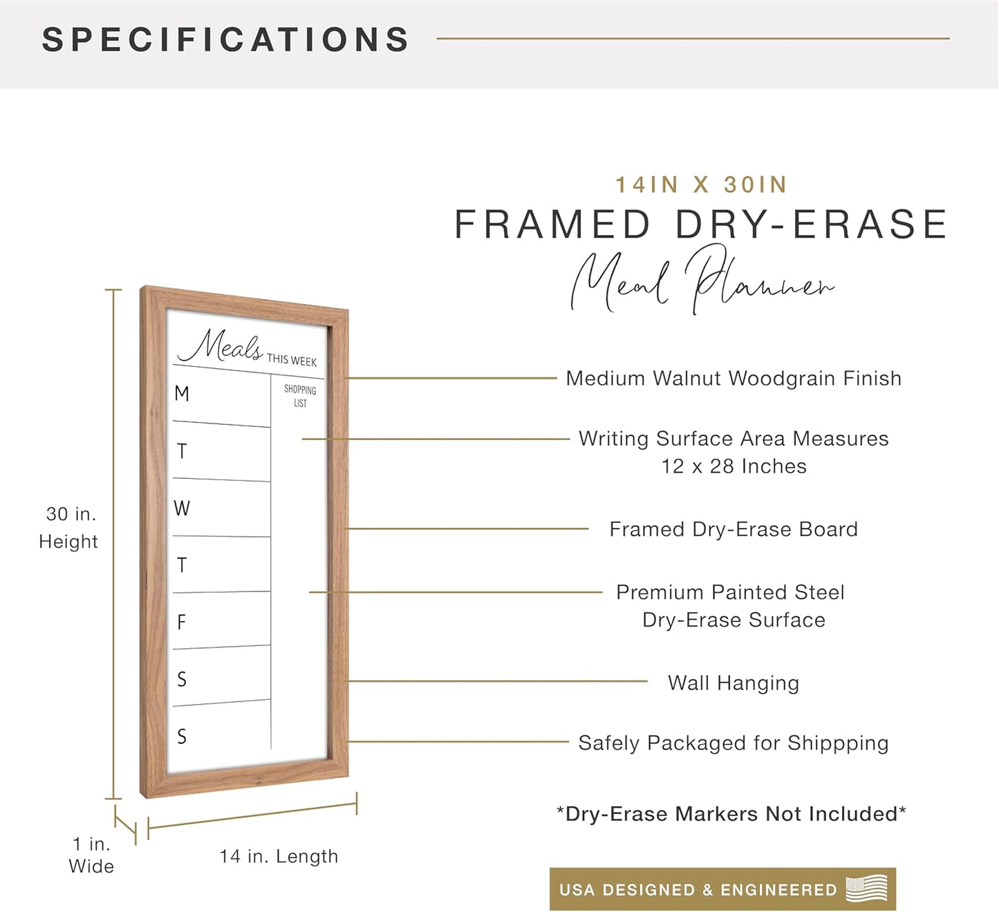 MCS Dry Erase Weekly Planner 11x24 Walnut Framed Calander Whiteboard for Wall, Plan Your Week with Family Weekly Planner for Dinners, Sports, Events & More