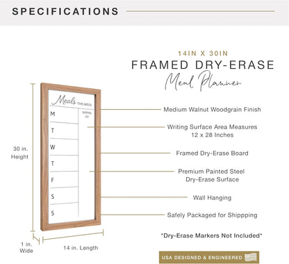 MCS Dry Erase Weekly Planner 11x24 Walnut Framed Calander Whiteboard for Wall, Plan Your Week with Family Weekly Planner for Dinners, Sports, Events & More
