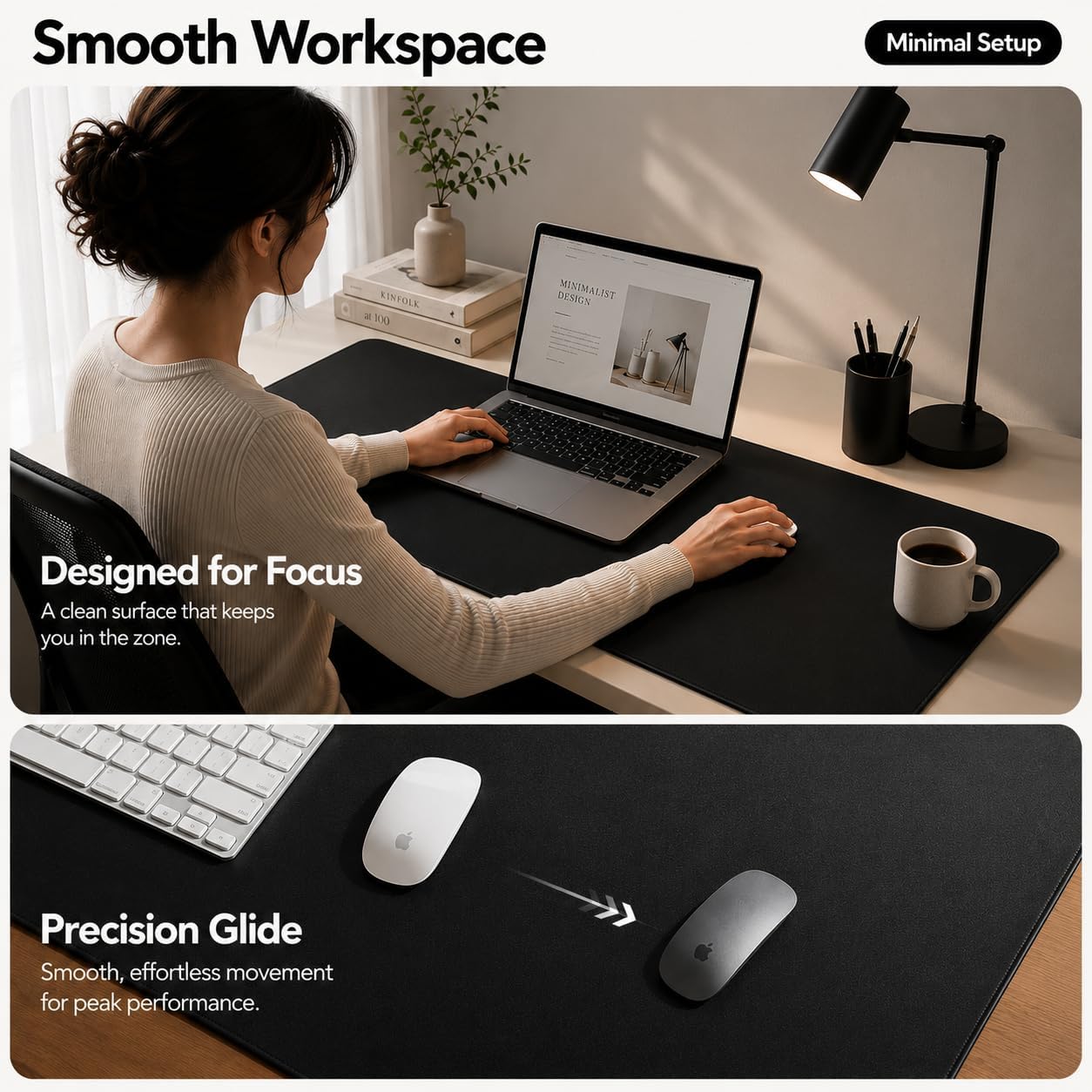 AFIING Large Desk Mat 47" x 17", Dual-Sided Natural Cork & PU Leather Desk Pad, Non-Slip Waterproof Mouse Pad for Office, Home & Gaming, Black
